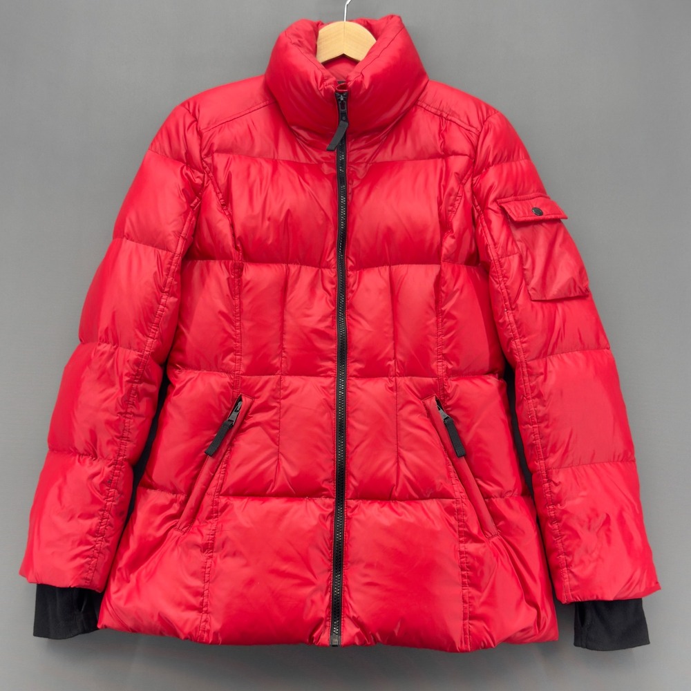 13/NYC Ella Womens Red Down Puffer Jacket Full Zip High Neck‎ Winter Coat S READ